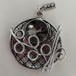 ALISHA D Pendant Silver Tone Metal Faceted Grey Stone Statement Chunky Modernist